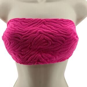 Womens Textured Terry Cloth Bandeau Bikini Top Bright Pink Size Small